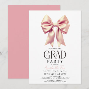 Invitation Coquette Pink Bow Ribbon Party de graduation