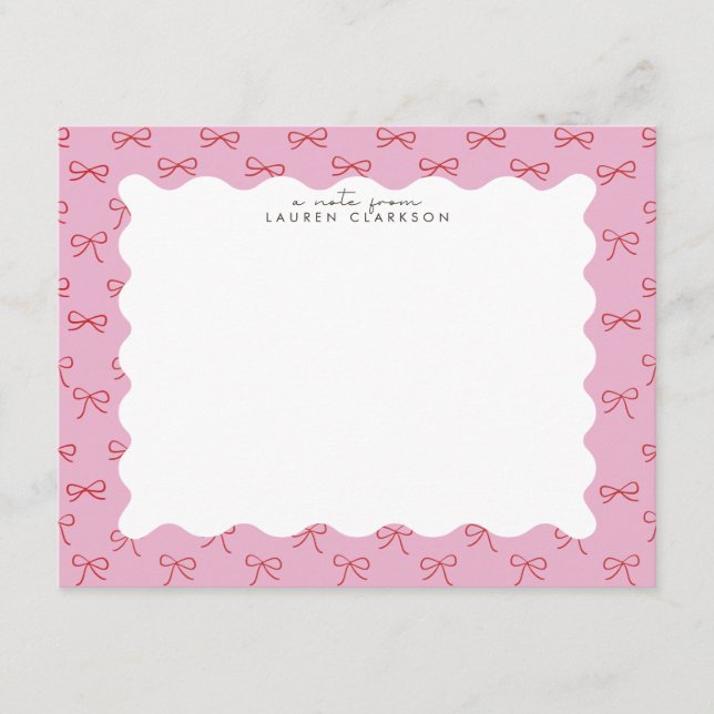 Invitation Coquette Pink Bow Wavy Border  Note card (Devant)