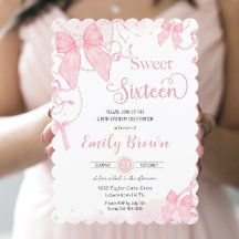 Coquette Pink Bows Pearls Sweet sixteen Anniversai