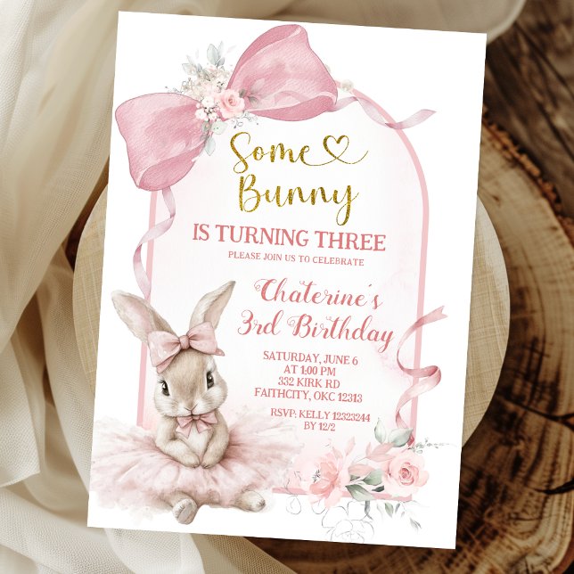 Invitation Coquette Pink Floral Bow Bunny Ballerina Birthday (Créateur téléchargé)