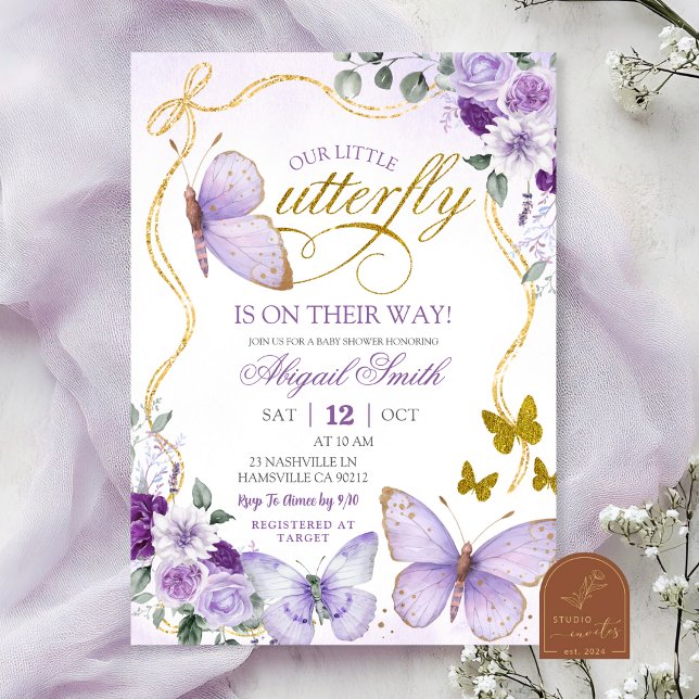 Invitation Coquette Purple Butterfly Baby Shower (Créateur téléchargé)