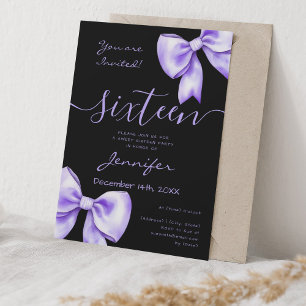 Invitation Coquette Purple Lavande Bow Sweet 16 Partie Noir