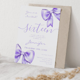 Invitation Coquette Purple Lavender Bow Sweet 16 Anniversaire