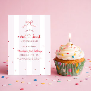 Invitation Coquette Red Bow Mignonne Premier Anniversaire