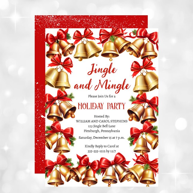 Invitation Coquette Red Bows | Fête de Noël de Bells (Coquette Red Bows and Jingle Bells Christmas Holiday Party Invitation)