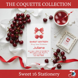 Invitation Coquette Red Cherry Bow Berry Sweet 16 Birthday