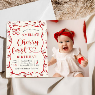 Invitation Coquette Red Cherry Photo d'anniversaire