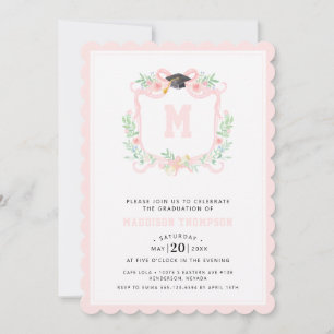 Invitation Coquette Ribbon Graduation Monogramme Crest