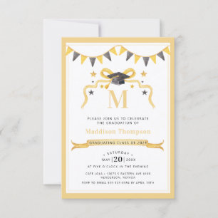 Invitation Coquette Ribbon Graduation Monogramme Crest