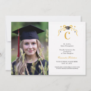 Invitation Coquette Ribbon Graduation Monogramme Crest