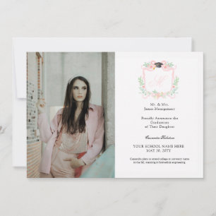 Invitation Coquette Ribbon Graduation Monogramme Crest
