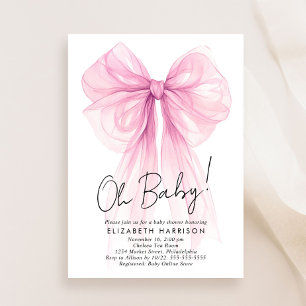 Invitation Coquette rose Bow Aquarelle bébé fille douche