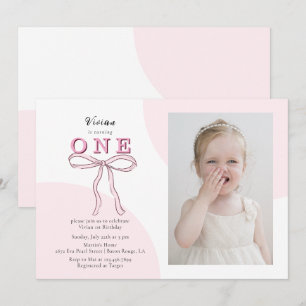 Invitation Coquette rose Bow Photo 1er anniversaire