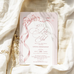 Invitation Coquette rose Bow Ribbon Girl Baby shower