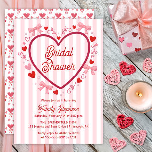 Invitation Coquette Rose Cœurs Rouges et Rubans de Mariage