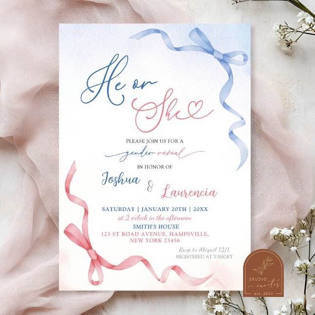 Invitation Coquette rose et bleu Réveillez le genre de Bow (Créateur téléchargé)