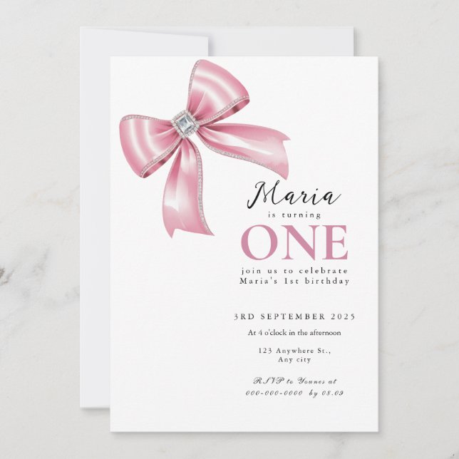 Invitation Coquette rose étincelle 1ère (Devant)