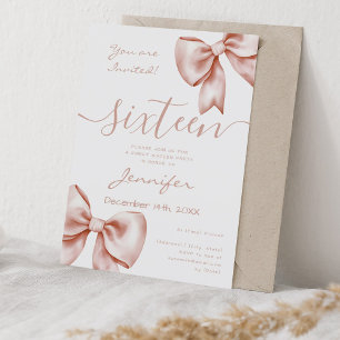 Invitation Coquette Rose Gold Bow Sweet 16 Anniversaire