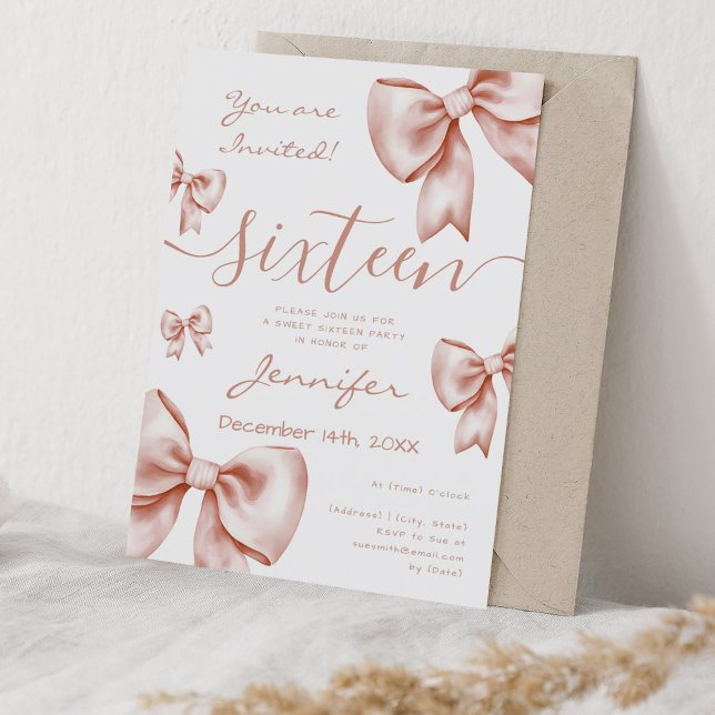 Invitation Coquette Rose Gold Bow Sweet 16 Party (Classy Coquette Rose Gold Bow Sweet 16 Party Invitation)