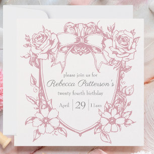 Invitation Coquette Rose Mignon Cadre à Nœud Féminin Fête