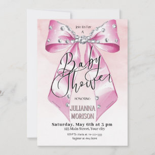 Invitation Coquette rose moderne Bow Baby shower fille
