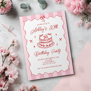 Invitation Coquette Rose Rayures Vintage Anniversaire Dessiné