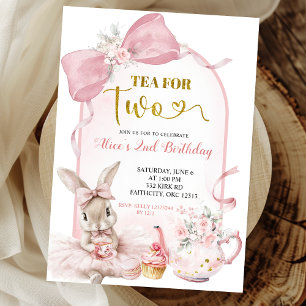 Invitation Coquette Rouge Floral Bow Lapin Tea Party  In