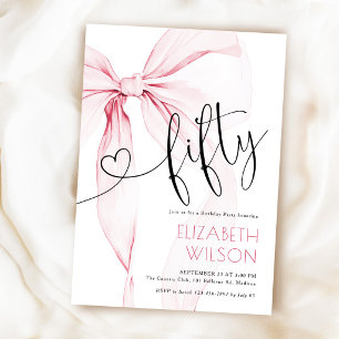 Invitation Coquette Ruban Rose 50e Anniversaire