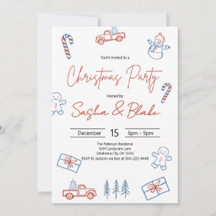 Invitation Coquette Rustic Red & Blue Christmas Party