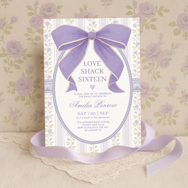 Invitation Coquette Sweet 16 Purple Bow Floral Anniversaire (Créateur téléchargé)