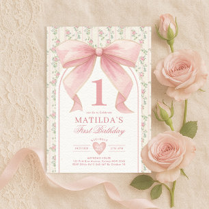 Invitation Coquette vintage Bow rose 1er anniversaire