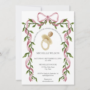 Invitation Coquette vintage vert Pink Bow Pacifier