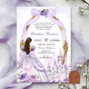 Invitation Coquette violette Bow Fairytale Castle Quinceanera