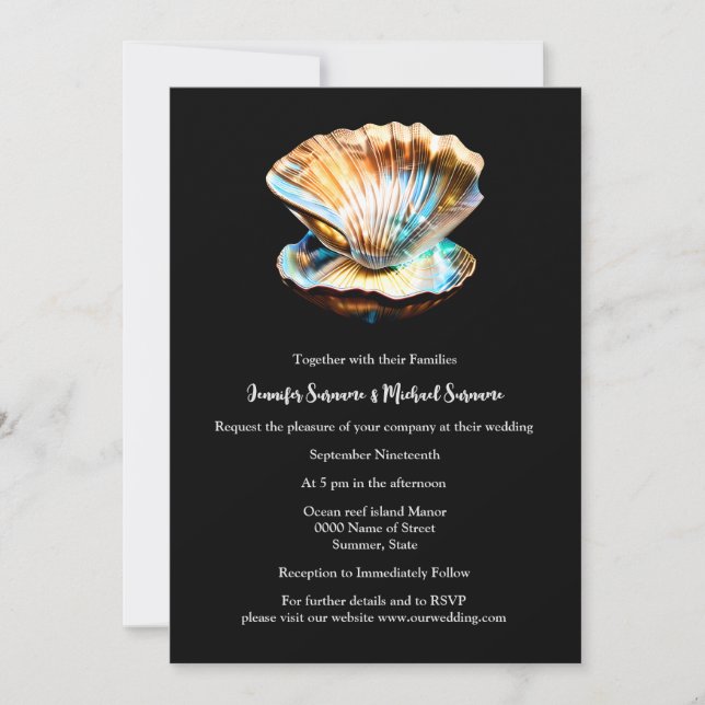 Invitation Coquillage de clam irisé brillant coquillage océan (Devant)