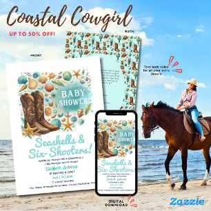 Invitation ⭐ Coquillages de cow-girl côtière Baby shower Turq
