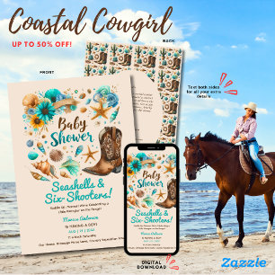 Invitation ⭐ Coquillages de cow-girl côtière Baby shower Turq