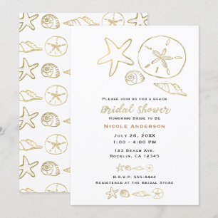 Invitation Coquillages de mer aspect feuille d'or Élégant Mar