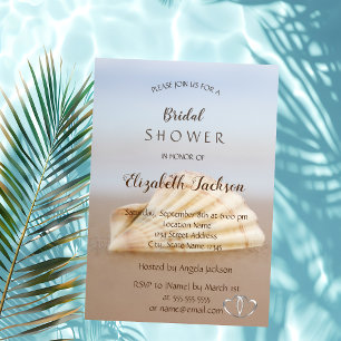 Invitation Coquillages de Plage, Cœurs Laverie de Mariée