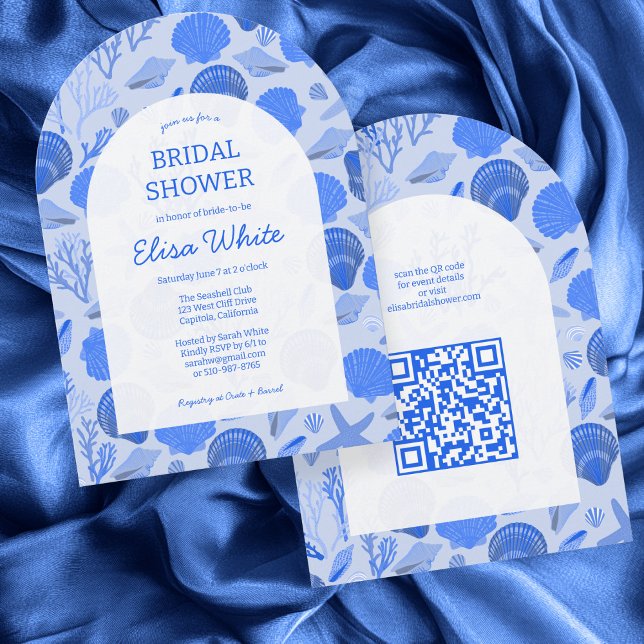 Invitation Coquillages Fête des mariées Chic Plage CUSTOM QR  (Seashells Bridal Shower Chic Beach CUSTOM QR Arch Invitation
)