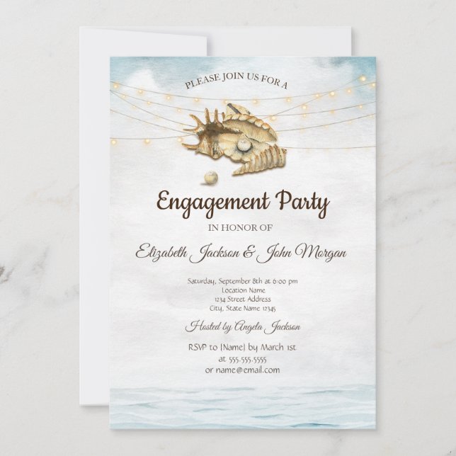 Invitation Coquillages, Mer, Fiançailles de script des lumièr (Devant)