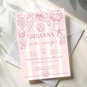 Invitation Coquillages roses prépa filles de plage anniversai