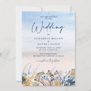 Invitation Coquillages Rustiques Océan Mer Eté Plage Mariage