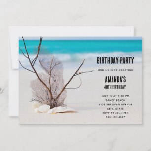 Invitation Coquillages sur une photo d'anniversaire de plage 