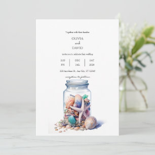 Invitation Coquillages Verre Jar Centerpiece Plage Mariage