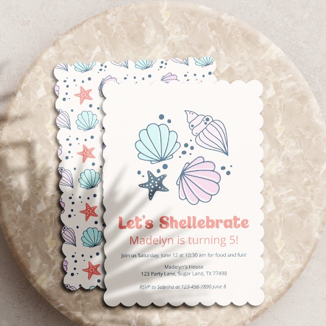 Invitation Coquille fête d'anniversaire Shellebrate Girls (Créateur téléchargé)