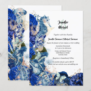 Invitation Coquille marine bleu orangé papillon chic