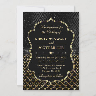 Invitation Coquille Saint-Jacques Glamour Or Noir Art Déco Ma