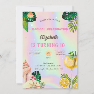 Invitation Coquilles de feuilles de palmier Cocktail holograp