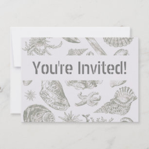 Invitation Coquilles de mer gris sauge doux croquis Antique N