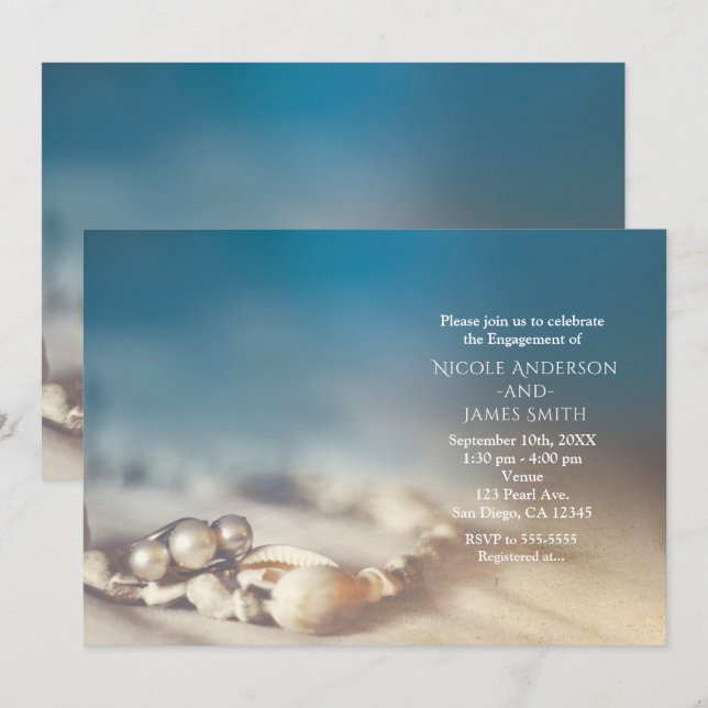 Invitation Coquilles de plage et bijoux en perle Fête des mar (Devant / Derrière)